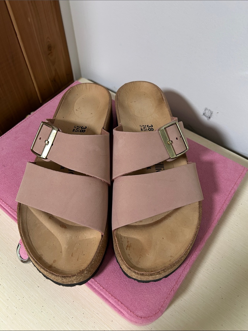 Papillio Pink Double-Strap Cork Slide Sandals 38